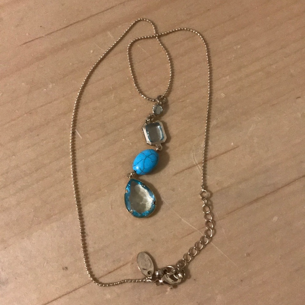Necklace: gold, aqua & blue crystal
